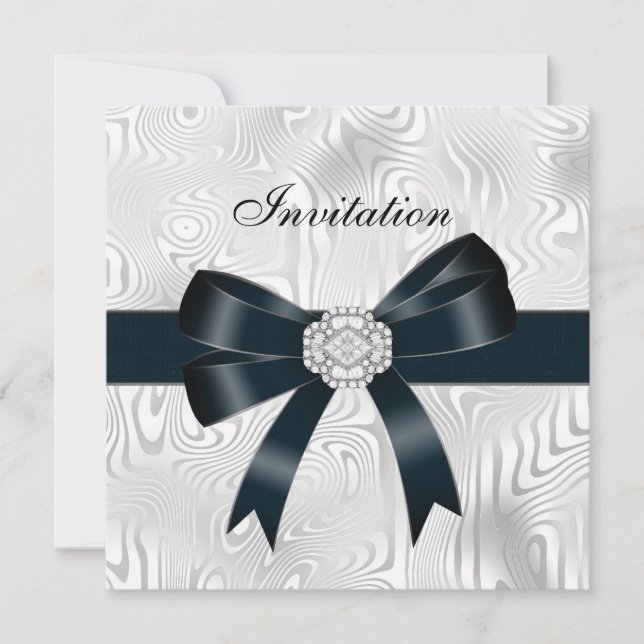 Invitation Toutes Occasions Abstrait Argent blanc  (Devant)