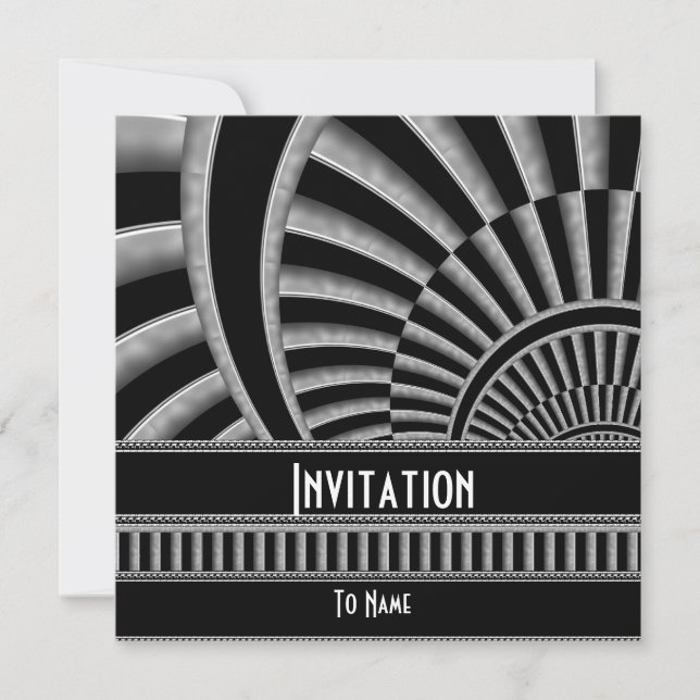 Invitation Toutes Occasions Argent Noir Art Déco (Devant)