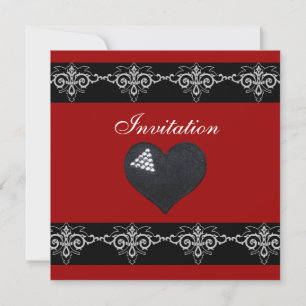 Invitation Toutes Occasions Argent Rouge Noir Cœur