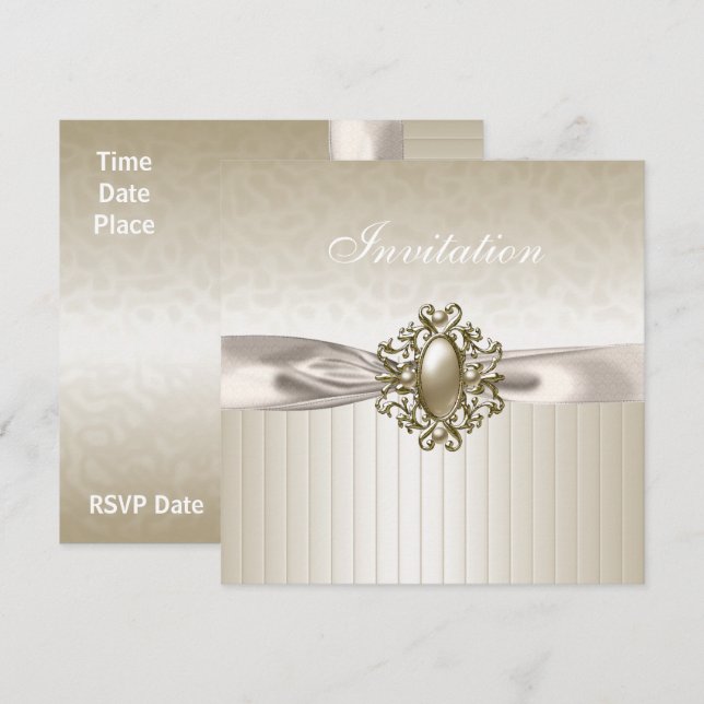 Invitation Toutes Occasions Biege Crème Joyau (Devant / Derrière)