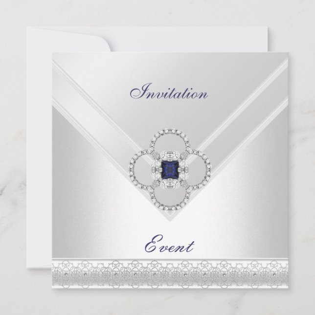 Invitation Toutes Occasions Blanc Bleu Argent Bijo (Devant)
