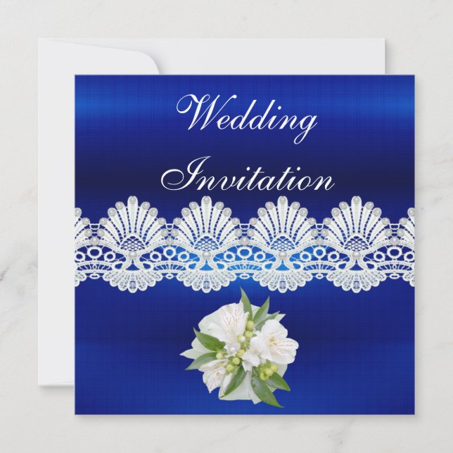Invitation Toutes Occasions Bleu Blanc Dentelle Fl (Devant)