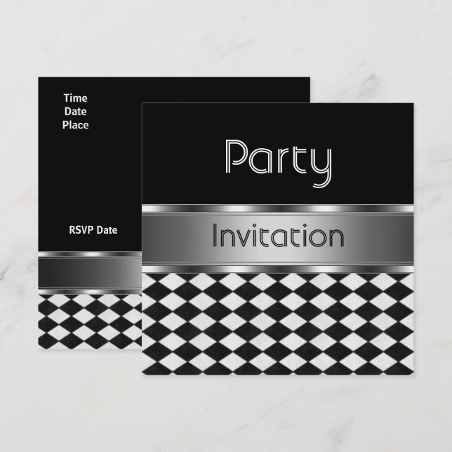 Invitation Toutes Occasions Diamant Noir Blanc (Devant / Derrière)