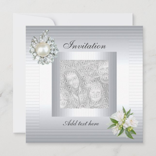 Invitation Toutes Occasions Fleur Argent Ajouter P (Devant)