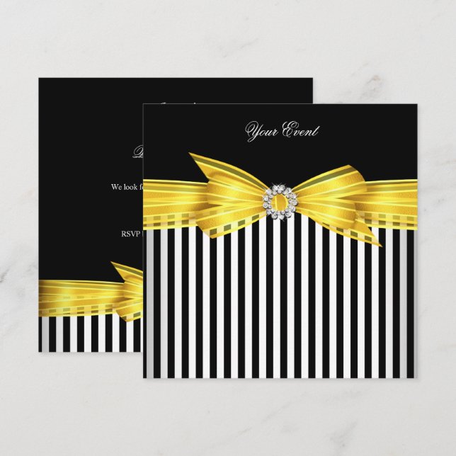 Invitation Toutes Occasions Jaune Noir Blanc Rayure Fête (Devant / Derrière)