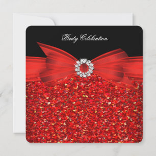 Invitation Toutes Occasions Luxe Paillettes Rouge Nœud Noir F