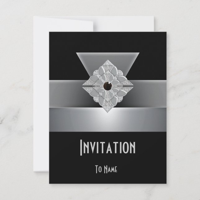 Invitation Toutes Occasions Noir Argent Art Déco (Devant)