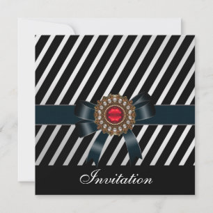 Invitation Toutes occasions Noir blanc rayure Roug