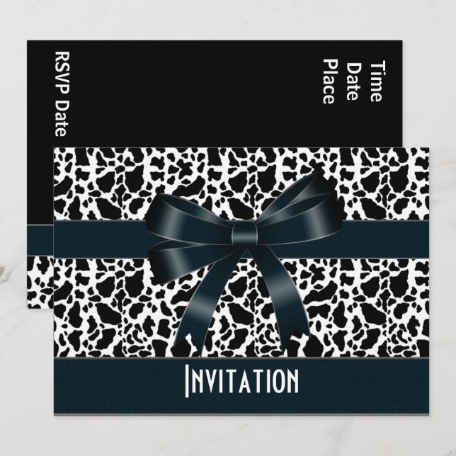 Invitation Toutes Occasions Noir Blanc Vache Anima (Devant / Derrière)