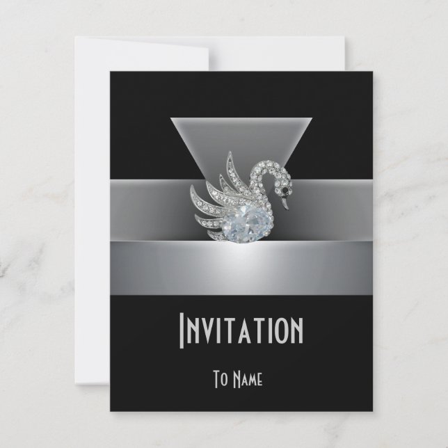 Invitation Toutes Occasions Noir Cygne Argent Art  (Devant)