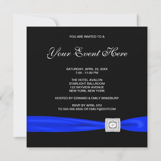 Invitation Toutes occasions noir et bleu royal (Devant)
