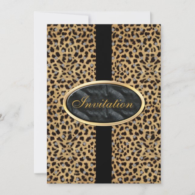 Invitation Toutes Occasions Noir Or Animal Léopard (Devant)