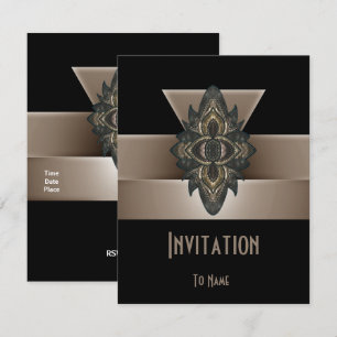 Invitation Toutes Occasions Noir Or Biege Art Déco