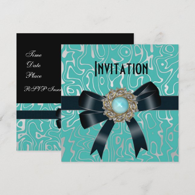 Invitation Toutes Occasions Noir Ultra Turquoise B (Devant / Derrière)
