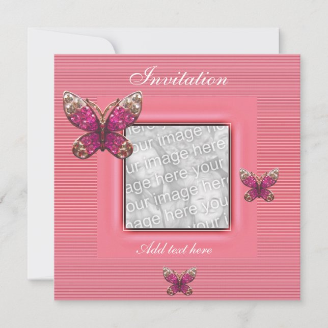 Invitation Toutes Occasions Papillon Rose Ajouter  (Devant)