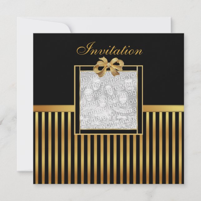 Invitation Toutes Occasions Rayure Noir Or Arc Or (Devant)