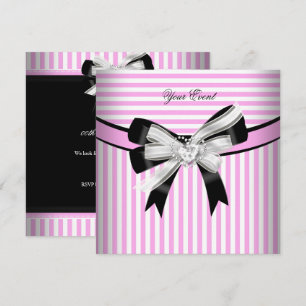 Invitation Toutes Occasions Rose Noir Blanc Rayure Fête (2)