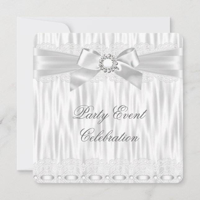 Invitation Toutes Occasions Ruban de Dentelle Blanc Argenté É (Devant)
