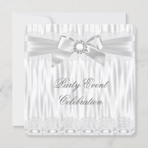 Invitation Toutes Occasions Ruban de Dentelle Blanc Argenté É