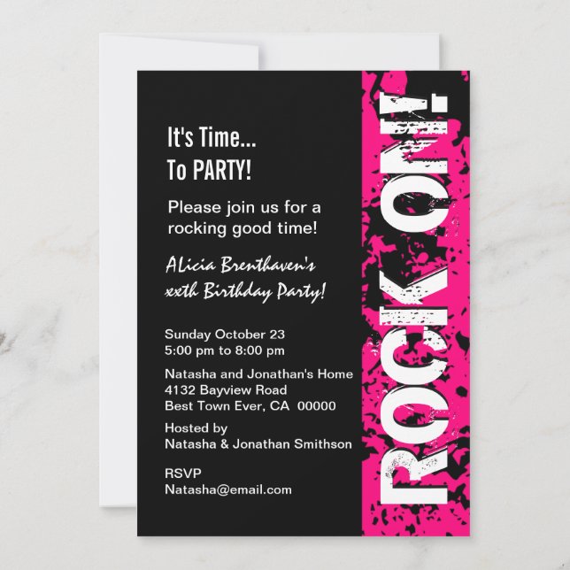 Invitation TOUTES roches d'anniversaire d'ANNÉE ! A14 rose et (Dos)