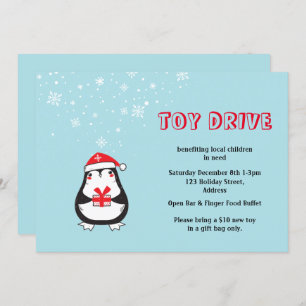 Invitation Toy Drive Cute Père Noël Penguin