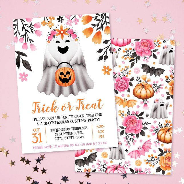 Invitation Trace ou traitement Costume d'Halloween Fête migno (Trick or Treat Halloween Costume Party Cute Ghost Invitation)