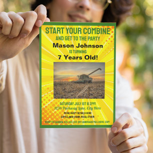 Invitation Tracteur amusant Anniversaire Équipement agricole 