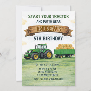 Invitation Tracteur de Ferme pour Garçon Anniversaire Personn