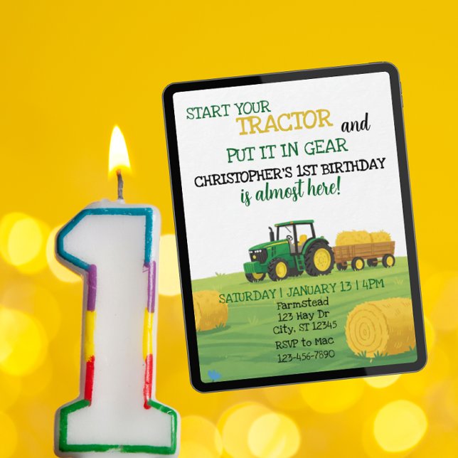 Invitation Tracteur en prise, 1er anniversaire (Créateur téléchargé)