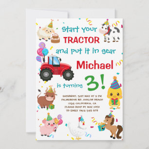 Invitation Tracteur et animaux de ferme Anniversaire