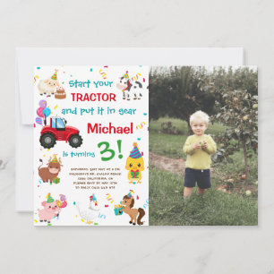 Invitation Tracteur et animaux de ferme   Photo Anniversaire