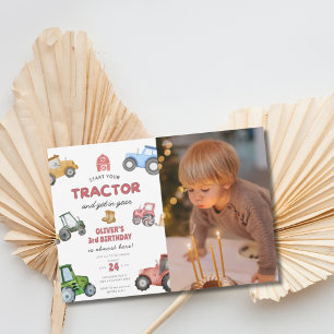 Invitation tracteur photo personnalisé 3e anniversaire