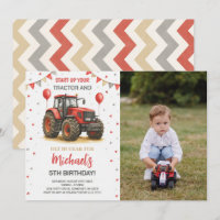 Tracteur rouge Thème de fête d'anniversaire Photo