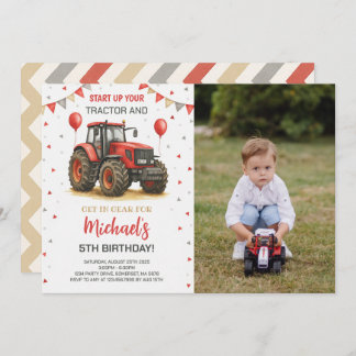 Invitation Tracteur rouge Thème de fête d'anniversaire Photo