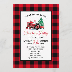 Invitation Tracteur rouge vintage avec fête de Noël Arbre