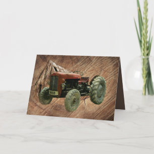 Invitation Tracteur rouge vintage Rustic Barn Shop