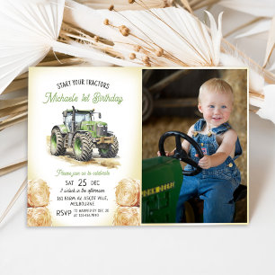 Invitation Tracteur vert 1ère fête d'anniversaire Photo