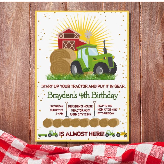Invitation Tracteur vert 🚜 Camions Thématique fête d'anniver (Créateur téléchargé)