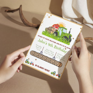 Invitation Tracteur Vert   Fête d'anniversaire sur le thème d