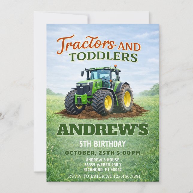 Invitation Tracteur Vert Personnel Anniversaire (Devant)