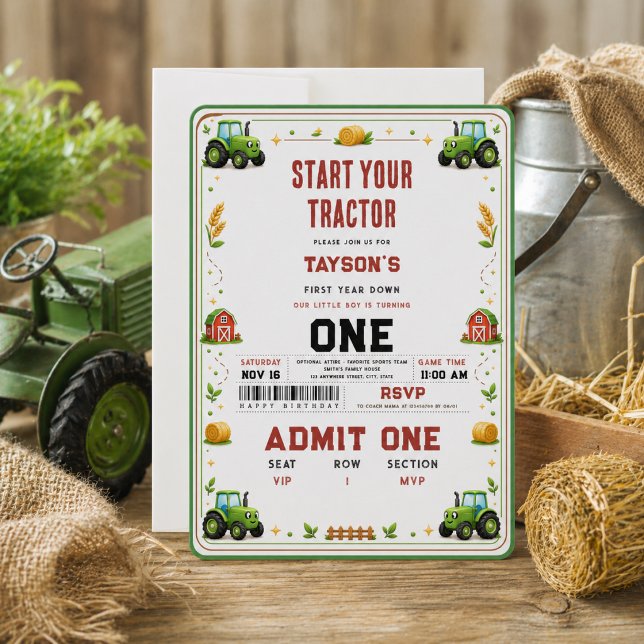 Invitation Tracteur vert rustique Ferme 1er anniversaire (Rustic Green Tractor Farm 1st birthday Invitation
)