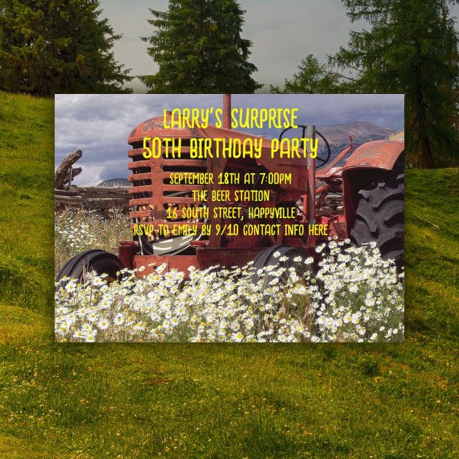 Invitation Tracteur vintage Fête d'anniversaire masculin adul (Créateur téléchargé)