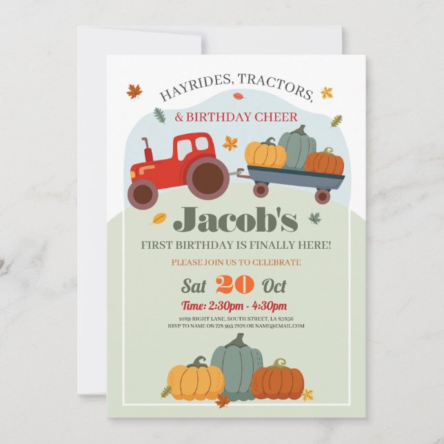 Invitation Tracteurs Citrouilles Anniversaire 1er automne Inv (Devant)