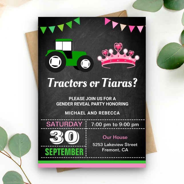 Invitation Tracteurs ou Tiaras Genre Revevela Party (Créateur téléchargé)