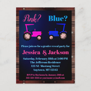 Invitation Tracteurs "rose ou bleu" Style agricole