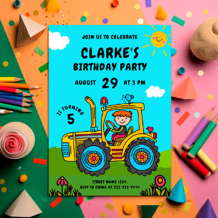 Invitation Tractor Adventure Sunny Anniversaire Bash