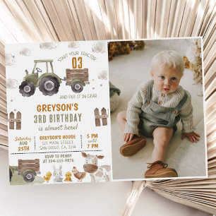 Invitation Tractor Farm Boy 3ème anniversaire de fête Photo