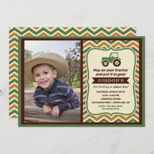 Invitation Tractor Farmhouse Boy Fête d'anniversaire 