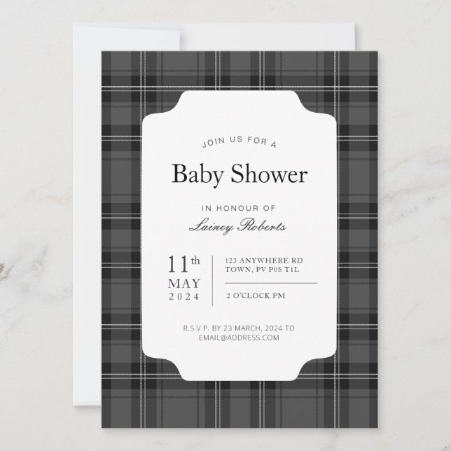 Invitation Tradition Tartan noir et blanc monochrome (Devant)