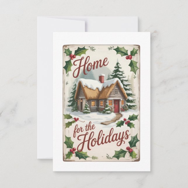 Invitation Traditional Holly Wreath Housewarming Gift (Devant)